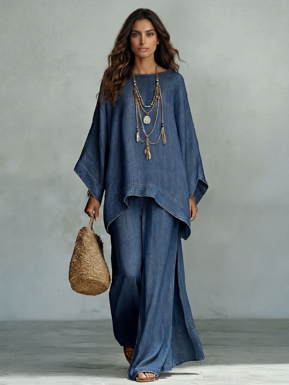 Relaxed Indigo Blue Women's Tunic Top - Effortless Tunic Style